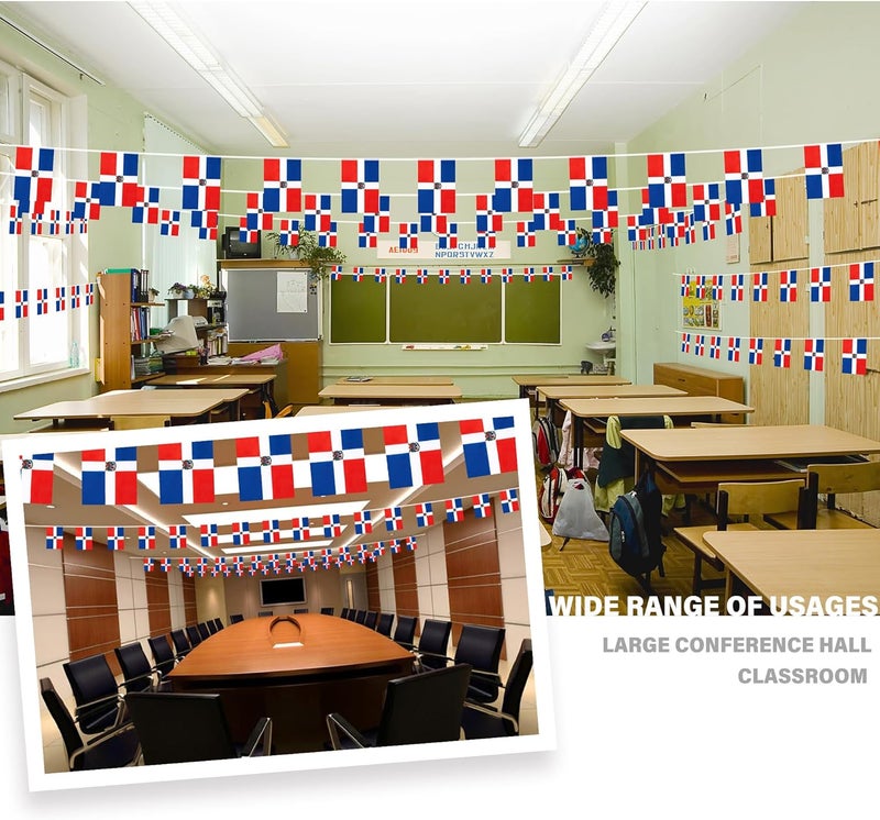 MVPRING Dominican Republic String Flag Pennant Banner, Small Mini Bandera Dominicana Flags Bunting Banner, National Country Decoration for School, Party, Sports Events, Patriotic Festival, 33 Feet 30 Flags - Image 2
